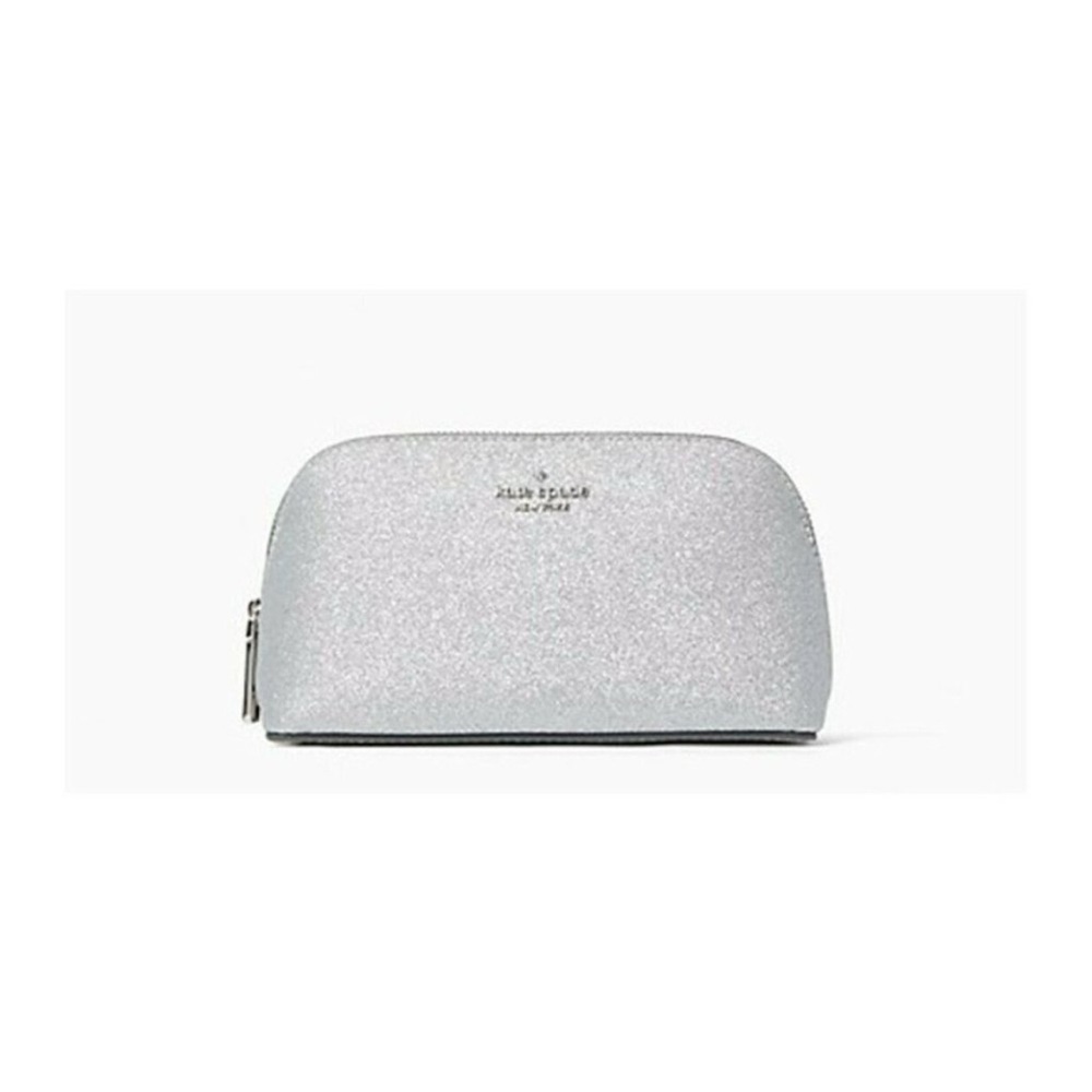 NWT Kate Spade Shimmy Glitter Small Cosmetic Case (Lunar Light Silver)